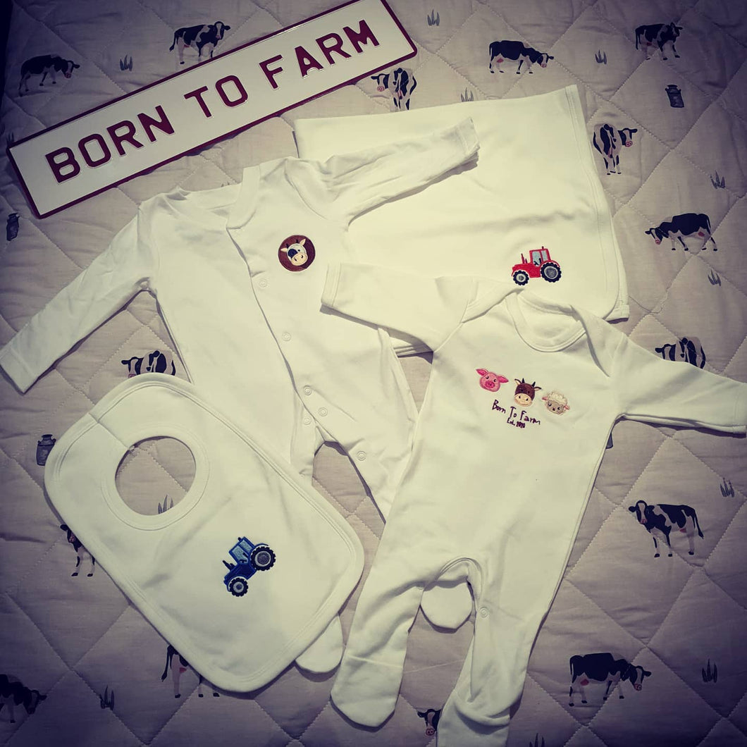 Farm Yard Embroidered Sleepsuit